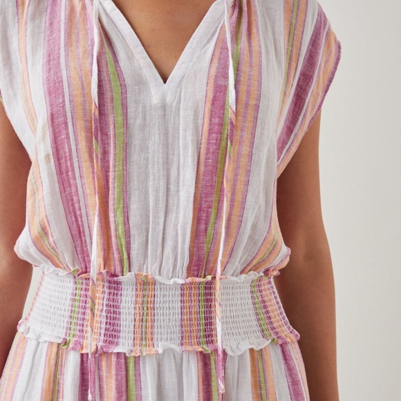 Rails Ashlyn midi Dress in Hibiscus Stripe smocked pastel summer XS linen blend - Picture 2 of 9
